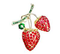 Pin de fresa con diamantes de imitación y tachuelas, decoración versátil de aleación para cuello, joyería formal de fresa de dibujos animados