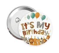 Pin de insignia de cumpleaños con texto en inglés "It's My Birthday", broche redondo de 2.3 pulgadas, diseño de safari, animales de la selva, recuerdos de fiesta para niños, niñas, insignia de
