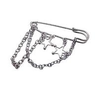 Pin de insignia de estrella de cinco puntas, broche en forma de corazón/doble cadena, punk zapatilla decoraciones, pin de solapa, broche de diseño geométrico, talla única, como se describe