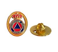 Pin de la Protección Civil de España - Aleación Metálica Niquelada con Relieves y Esmaltado a Color - Broche con Pinza Trasera - Diseño Ovalado 2x2,5 cm - 10 g
