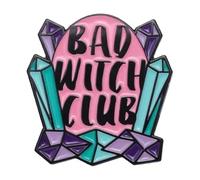 Pin de mariposa de cristal esmaltado con forma de bruja y luna, insignia de solapa gótica, Normal, Metal no precioso