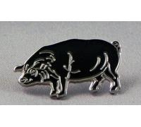 Pin de metal esmaltado, insignia broche pelo de cerda cerdo granja (negro)
