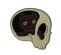 Pin de metal único con diseño de gatos de esqueleto, regalo creativo, joyería negra misteriosa para los amantes de la cultura gótica, calavera vanguardista, talla única, como se describe