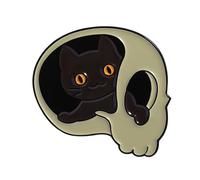 Pin de metal único con diseño de gatos de esqueleto, regalo creativo, joyería negra misteriosa para los amantes de la cultura gótica, accesorio negro de aleación de metal, talla única, como se