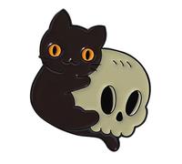 Pin de metal único con diseño de gatos de esqueleto, regalo creativo, joyería negra misteriosa para los amantes de la cultura gótica, calavera vanguardista, talla única, como se describe
