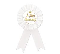 Pin de placa de hojalata blanca con texto en inglés "It's My Birthday", botón de roseta blanco y dorado para niños y niñas, pin de insignia de premio de cumpleaños 21/30/40/50, decoraciones divertidas