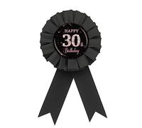 Pin de placa de hojalata de feliz cumpleaños 30, botón de roseta de oro negro y rosa, pin de insignia de premio de 30 cumpleaños de diamante, decoraciones de fiesta de cumpleaños de 30 años