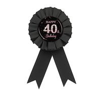 Pin de placa de hojalata de feliz cumpleaños 40, botón de roseta de oro negro y rosa, pin de insignia de premio de 40 cumpleaños de diamante, decoraciones de fiesta de cumpleaños de cuarenta años
