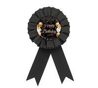 Pin de placa de hojalata negra de feliz cumpleaños, corona dorada, botón de roseta negra para niños y niñas, pin de insignia de premio de cumpleaños 21/30/40/50, decoraciones divertidas de fiesta de