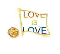 Pin de solapa con bandera de arco iris LGBT Love Is Love Golden Metal