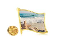 Pin de solapa con bandera de metal dorado con diseño de estrella de mar y mar