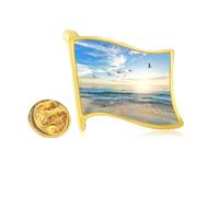 Pin de solapa con bandera de metal dorado con diseño de pájaro y mar