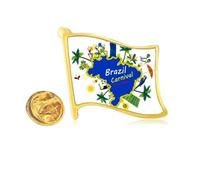Pin de solapa con bandera de metal dorado con mapa de Brasil y Carnaval del Monte Corcovado