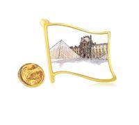 Pin de solapa con bandera de metal dorado del Museo del Louvre en París, Francia