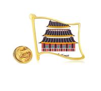 Pin de solapa con bandera de metal dorado para visitar templos en Corea del Sur