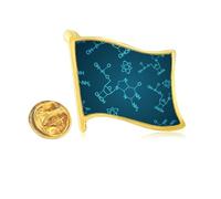 Pin de solapa con diseño de bandera de metal dorado con ilustración de estructura molecular de cuadros azules