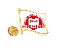 Pin de solapa con diseño de bandera de metal dorado con texto en inglés "Book Sun Red Revolution"
