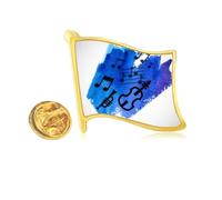 Pin de solapa con diseño de bandera de metal dorado con texto en inglés "Music Blue BackgroundStreet"