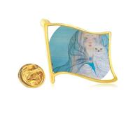 Pin de solapa con diseño de búho azul y blanco, estilo chino, acuarela, metal dorado