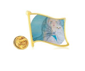 Pin de solapa con diseño de búho azul y blanco, estilo chino, acuarela, metal dorado