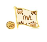 Pin de solapa con diseño de campana de cristal, diseño de búho, diseño de bandera de metal dorado