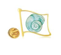 Pin de solapa con diseño de caracol de vida marina azul con bandera de metal dorado