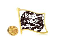 Pin de solapa con diseño de dos dragones chinos, con diseño de bandera de metal dorado