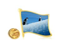 Pin de solapa con diseño de dos pingüinos antárticos, diseño de bandera de metal dorado