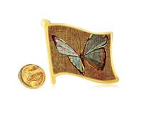 Pin de solapa con diseño de mariposa de lino bordado de metal dorado