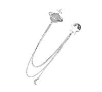 Pin de solapa con diseño de planeta de luna de cristal brillante para hombres con adornos de diamantes de imitación y cadena para entusiastas de la moda, diseño único