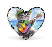 Pin de solapa con forma de corazón de gato tocando la guitarra en la playa, con diseño de pájaro y lindo, ideal para ropa y accesorios de joyería para hombres y mujeres.