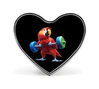 Pin de solapa con forma de corazón y diseño de loro levantando pesas, broche, insignia, ropa, joyería, accesorios para hombres y mujeres