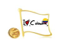 Pin de solapa con la bandera de la palabra "I Love Colombia", diseño de corazón y bandera de metal dorado