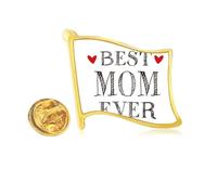 Pin de solapa con la bandera de metal dorado con cita "Best Mom Ever"