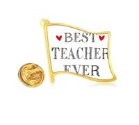 Pin de solapa con la bandera de metal dorado con cita "Best teacher ever"
