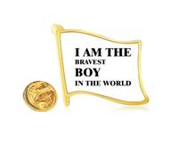 Pin de solapa con la bandera de metal dorado con texto en inglés "I Am The Bravest Boy"
