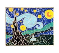 Pin De Solapa Con Pintura De Noche Estrellada De Van Gogh, Broches De Obra De Arte De Noche De Luna Y Cielo Estrellado, Insignias De Pin De Árbol De Pueblo Romántico Para Bolsas De Ropa, Accesorios