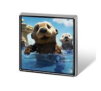 Pin de solapa cuadrado con estampado de nutria marina, 1,8 x 1,8 cm, de aluminio, elegante accesorio personalizado para uso diario.