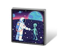 Pin de solapa de astronauta conoce a alienígena, broche de moda, insignias de botón lindas, botón cuadrado para sombrero, cam