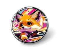 Pin de solapa de "Little Fox in the Car", broche redondo de metal duradero, ligero y elegante, ideal para camisas, chaquetas, mochilas y regalos.