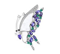 Pin de solapa de mariposa blanca y morada - Broche de insectos con alas de cristal brillante para mujer - Regalo para cumpleaños o aniversario, Metal