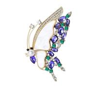 Pin de solapa de mariposa blanca y morada - Broche de insectos con alas de cristal brillante para mujer - Regalo para cumpleaños o aniversario, Metal