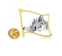 Pin de solapa de metal dorado con bandera de Sacre-Coeur in Paris Francia