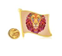 Pin de solapa de metal dorado con costuras de caja de animales de león colorido