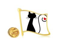Pin de solapa de metal dorado con diseño de corazón y gato sentado Sihouette