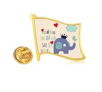 Pin de solapa de metal dorado con diseño de corona de elefante, nube, pájaro