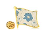 Pin de solapa de metal dorado con diseño de crisantemo azul