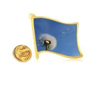 Pin de solapa de metal dorado con diseño de diente de león blanco y azul