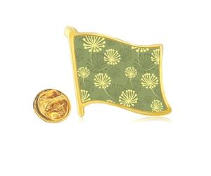 Pin de solapa de metal dorado con diseño de diente de león verde y amarillo