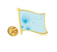 Pin de solapa de metal dorado con diseño de diente de león y flor azul